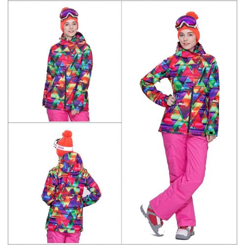  RIUIYELE Womens Ski Bib Suit Jacket Waterproof Snowboard colorful Printed Ski Jacket and Pants Set