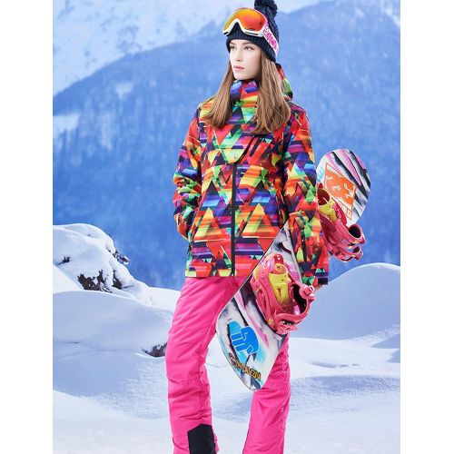  RIUIYELE Womens Ski Bib Suit Jacket Waterproof Snowboard colorful Printed Ski Jacket and Pants Set