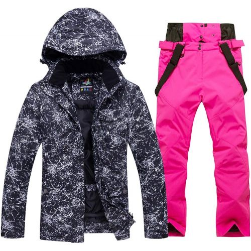  RIUIYELE Fashion Womens High Waterproof Windproof Snowboard Colorful Printed Ski Jacket and Pants