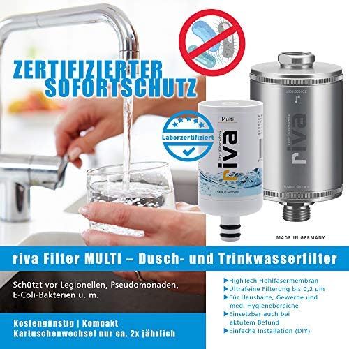  riva Filter | Drinking Water Filter Set Multi | Water Tap Filter ? Certified Protection Against Legionella, Bacteria and Germs in Kitchen Bathroom | Includes Flexible Hose Connecti