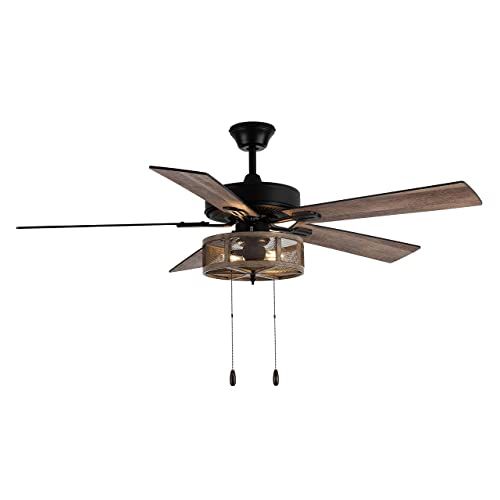  River of Goods Farmhouse LED Ceiling Fan - 52 L x 52 W - Rustic Metal Caged Ceiling Fan - Ceiling Fans with Lights