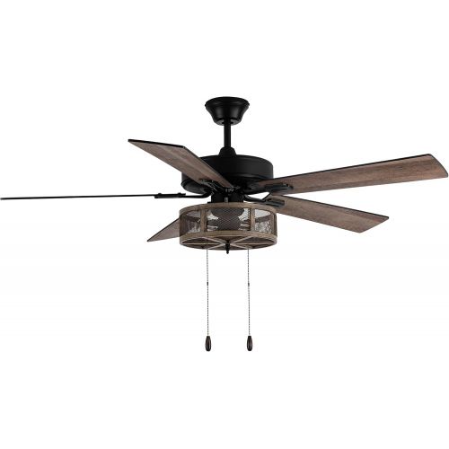  River of Goods Farmhouse LED Ceiling Fan - 52 L x 52 W - Rustic Metal Caged Ceiling Fan - Ceiling Fans with Lights