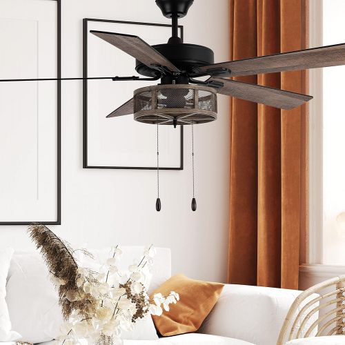  River of Goods Farmhouse LED Ceiling Fan - 52 L x 52 W - Rustic Metal Caged Ceiling Fan - Ceiling Fans with Lights