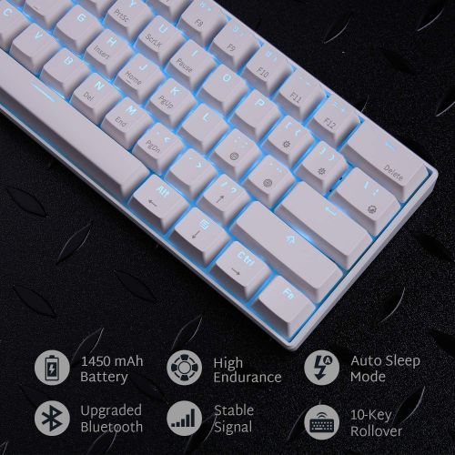 [아마존 핫딜] [아마존핫딜]RK ROYAL KLUDGE RK61 Wireless 60% Mechanical Gaming Keyboard, Ultra-compact Bluetooth Keyboard with Tactile Blue Switches, Compatible for Multi-device Connection, White