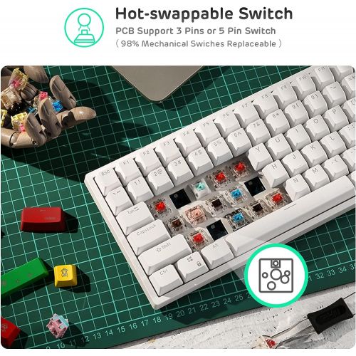  RK ROYAL KLUDGE RK84 80% RGB Triple Mode BT5.0/2.4G/USB-C Hot Swappable Mechanical Keyboard, 84 Keys Wireless Bluetooth Gaming Keyboard, Tactile Brown Switch