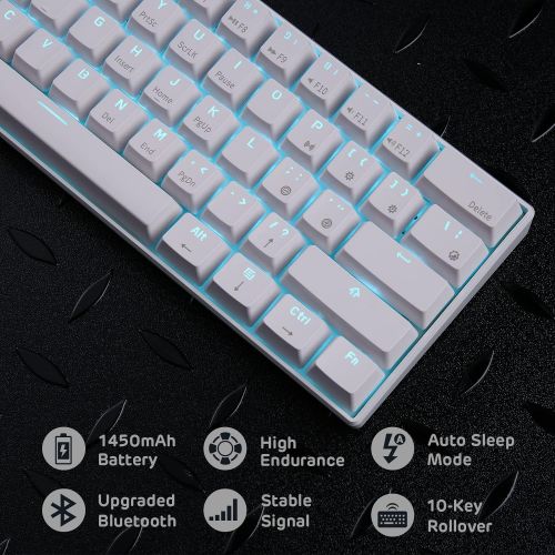  RK ROYAL KLUDGE RK61 Wireless 60% Triple Mode BT5.0/2.4G/USB-C Mechanical Keyboard, 61 Keys Bluetooth Mechanical Keyboard, Compact Gaming Keyboard with Software (Hot Swappable Red