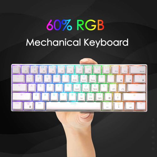  RK ROYAL KLUDGE RK61 Wired 60% Mechanical Gaming Keyboard RGB Backlit Ultra-Compact Hot-Swappable Brown Switch White