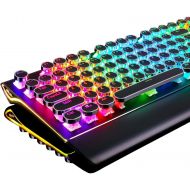 [아마존베스트]DoubleW Typewriter Style Mechanical Gaming Keyboard with True RGB Backlit, Detachable Wrist Rest, 108-Key Anti-Ghosting Blue Switch Retro Steampunk Vintage Round Keycaps, Black