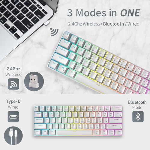  [아마존베스트]RK ROYAL KLUDGE RK61 RGB Wireless/Wired 60% Compact Mechanical Keyboard,61 Keys Bluetooth Small Portable Gaming Office Keyboard with Rechargeable Battery for Windows and Mac,Gatero