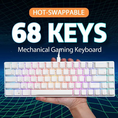  [아마존베스트]RK ROYAL KLUDGE RK68 (RK855) Wired 65% Mechanical Keyboard, RGB Backlit Ultra-Compact 60% Layout 68 Keys Gaming Keyboard with Red Switch and Stand-Alone Arrow/Control Keys, White
