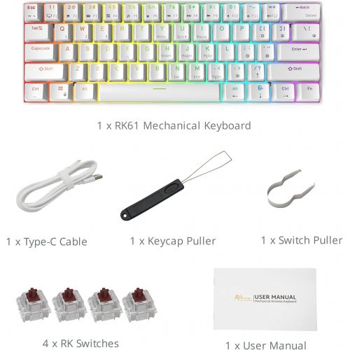  [아마존베스트]RK ROYAL KLUDGE RK61 RGB Wireless/Wired 60% Compact Mechanical Keyboard,61 Keys Bluetooth Small Portable Gaming Office Keyboard with Rechargeable Battery for Windows and Mac,Gatero