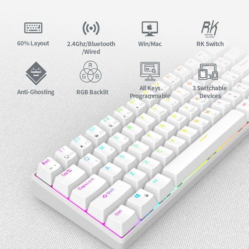  [아마존베스트]RK ROYAL KLUDGE RK61 RGB Wireless/Wired 60% Compact Mechanical Keyboard,61 Keys Bluetooth Small Portable Gaming Office Keyboard with Rechargeable Battery for Windows and Mac,Gatero