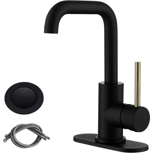  RKF Single-Handle Swivel Spout Bathroom Sink Faucet with Pop-up Drain with Overflow and Supply Hose,Bar Sink Faucet,Small Kitchen Faucet Tap,Chrome Polished,BF3501P-CP2