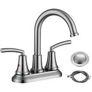 RKF Swivel Spout Two-Handle Centerset Bathroom Faucet Lavatory Faucet with Metal pop-up Drain with Overflow and CUPC Water Lines,Black Stainless,BF023-BS