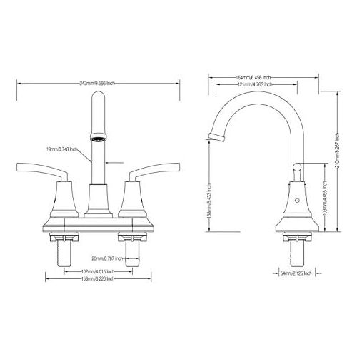  RKF Swivel Spout Two-Handle Centerset Bathroom Faucet Lavatory Faucet with Metal pop-up Drain with Overflow and CUPC Water Lines,Black Stainless,BF023-BS