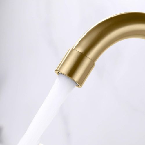  RKF Two Handle Widespread Bathroom Sink Faucet with Pop-up Drain with Overflow and Faucet Supply Hoses,Brushed Gold,WF015-9-BG