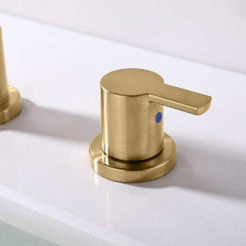  RKF Two Handle Widespread Bathroom Sink Faucet with Pop-up Drain with Overflow and Faucet Supply Hoses,Brushed Gold,WF015-9-BG