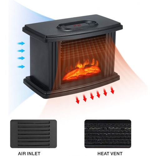  RKRCXH Electric Fireplace Freestanding Ventless Fireplace Heater with Thermostat Corner Fireplace 3D Flame Match Tempered Glass Electric Wood Stove Fireplace22.4x15.25x12cm Electri