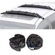 RLQ Double Self-Inflating Soft Roof Top Rack, Universal Car Soft Roof Rack Pads for Roof Bag/Kayak/Canoe/Surfboard/Snowboard, with 2 Tie Down Straps 2 PCS/Set