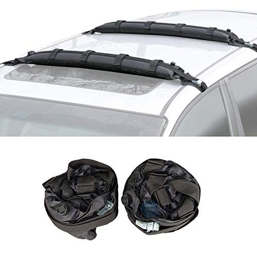  RLQ Double Self-Inflating Soft Roof Top Rack, Universal Car Soft Roof Rack Pads for Roof Bag/Kayak/Canoe/Surfboard/Snowboard, with 2 Tie Down Straps 2 PCS/Set