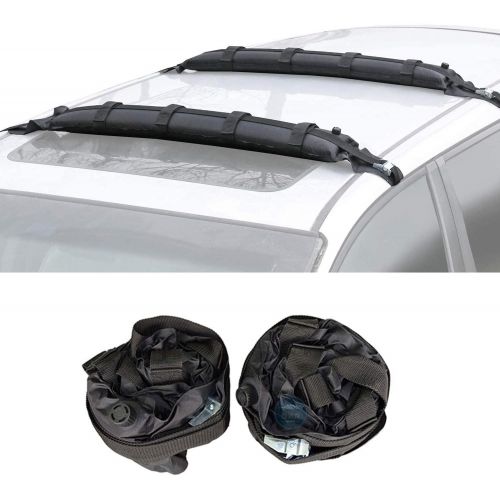  RLQ Double Self-Inflating Soft Roof Top Rack, Universal Car Soft Roof Rack Pads for Roof Bag/Kayak/Canoe/Surfboard/Snowboard, with 2 Tie Down Straps 2 PCS/Set
