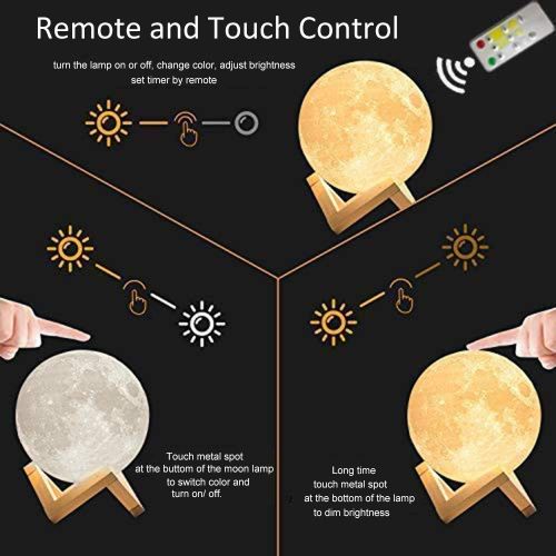  RMFSH ACED 3D Printing 4.7Inch Moon Light Lamp Baby Night Light, Dimmable Color Changing, Touch Battery Operated LED Moonlight Lamps for Bedrooms, Fathers Day Gifts, Cool Christmas Gifts