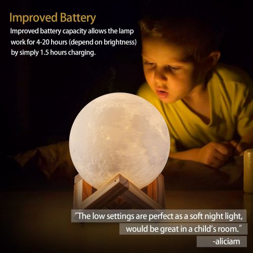  RMFSH ACED Moon Light, 3D Printing LED Moon Lamp Large, Touch Control, Ajustable Brightness, USB Recharge, Seamless Lunar Moon Night Light Lamp with Stand for Bedrooms, Mothers Day Gift,