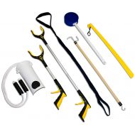 /RMS Royal Medical Solutions, Inc. RMS 7-Piece Hip Knee Replacement Kit with Leg Lifter, 19 and 32 inch Rotating Reacher Grabber, Long Handle Shoe Horn, Sock Aid, Dressing Stick, Bath Sponge - Ideal for Knee or Back