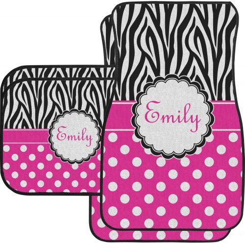  RNK Shops Zebra Print & Polka Dots Car Floor Mats (Front Seat) (Personalized)