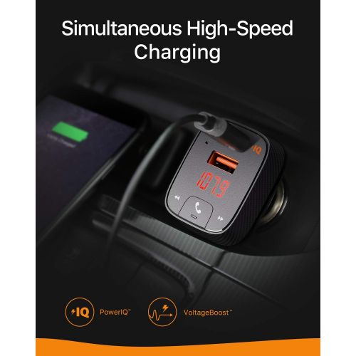  [아마존베스트]ROAV Anker Roav SmartCharge F2 Bluetooth FM Transmitter, Wireless Audio Adapter and Receiver, Car Charger with Bluetooth 4.2, Car Locator, App Support, 2 USB ports, PowerIQ, AUX Out, an