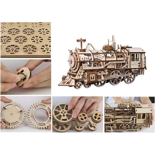  [아마존핫딜][아마존 핫딜] ROBOTIME 3D Assembly Wooden Puzzle Laser-Cut Locomotive Kit Mechanical Gears Toy Brain Teaser Games Best Birthday Gifts for Engineer Husband & Boyfriend & Teen Boys & Adults
