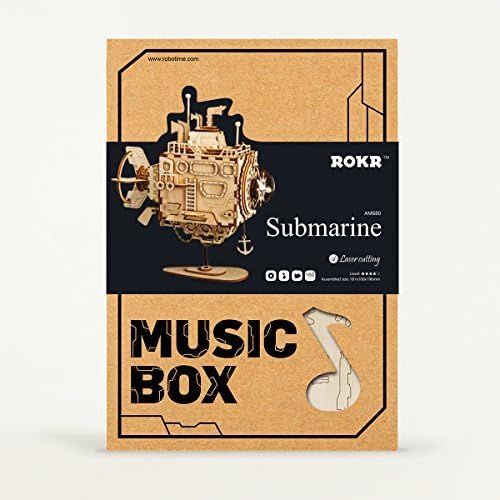  [아마존핫딜][아마존 핫딜] ROBOTIME DIY Wooden Submarine Puzzle 3D Laser Cut Music Box Craft Kit Robot Toy