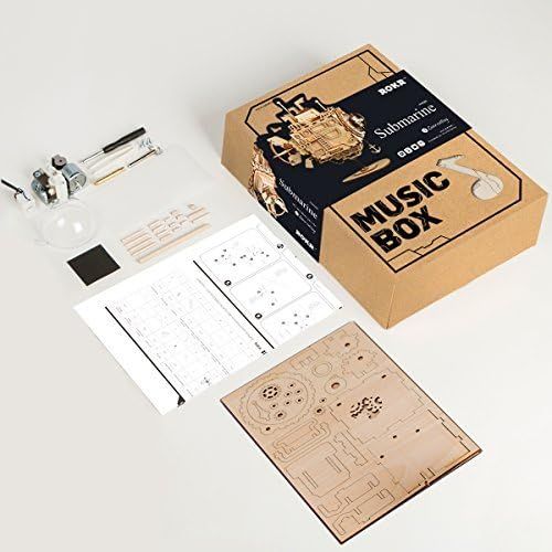  [아마존핫딜][아마존 핫딜] ROBOTIME DIY Wooden Submarine Puzzle 3D Laser Cut Music Box Craft Kit Robot Toy