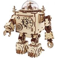 [아마존베스트]ROBOTIME 3D Puzzle Music Box Wooden Craft Kit Robot Machinarium Toy with Light