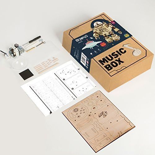  [아마존베스트]ROBOTIME 3D Puzzle Music Box Wooden Craft Kit Robot Machinarium Toy with Light