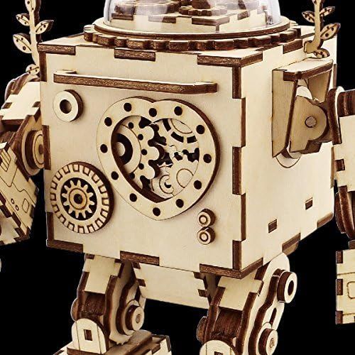  [아마존베스트]ROBOTIME 3D Puzzle Music Box Wooden Craft Kit Robot Machinarium Toy with Light