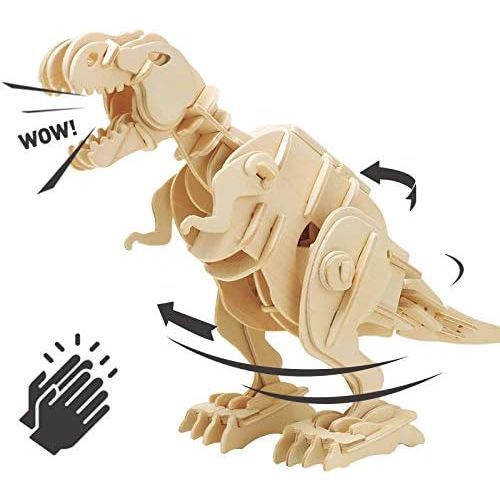  [아마존베스트]ROBOTIME Walking Trex Dinosaur 3D Wooden Craft Kit Puzzle for Kids,Sound Control Robot T-Rex Model Kits for 7 8 9 10 11 12 Year Old Boys