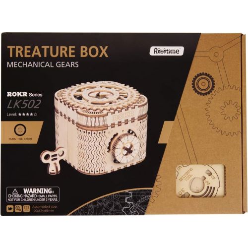  [아마존베스트]ROBOTIME 3D Wooden Treasure Box Puzzle Unique Model Kits to Build Mechanical Engineering Kits Great Birthday for Adults and Children Age 14+