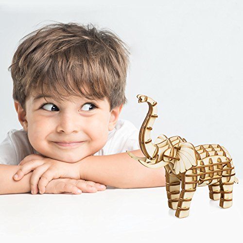  [아마존 핫딜]  [아마존핫딜]ROBOTIME Elephant Wooden Puzzle - 3D Puzzle Spielzeug Gehirn Teaser - DIY Gebaude Modell fuer Kinder