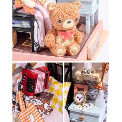 ROBOTIME Dollhouse Miniature with Furniture DIY Mini Bedroom Kit for Teens Exquisite Wooden Craft Set Creative Birthday Gifts for Kids (Sweet Dream)