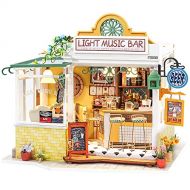 ROBOTIME DIY Dollhouse Miniature Wooden Light Music Bar Kit with LED to Build Miniature Craft Kits for Adults Decent Gift