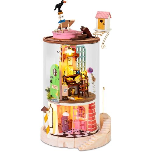  ROBOTIME DIY Dollhouse Wooden Miniatur, Dollhouse Kits, Wooden DIY Doll House Model Kits, Dollhouse Miniature Flower House with Cover for Birthday Christmas Valentine Gift Best Bir