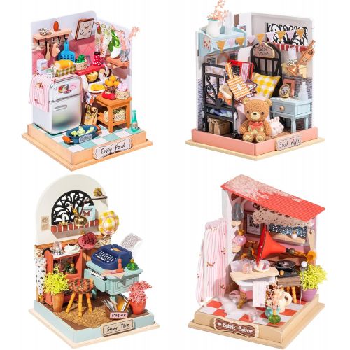  ROBOTIME DIY Miniature Dollhouse Kits for Teens Exquisite Wooden Craft Set with Furniture DIY Tiny House Kit Creative Gift & Home Decor