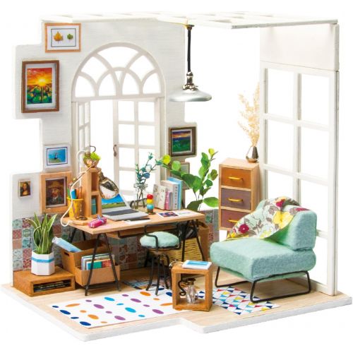  ROBOTIME Miniature Dollhouse Kit Decorations with Lights and Furnitures DIY House Craft Kits (SOHO TIME)