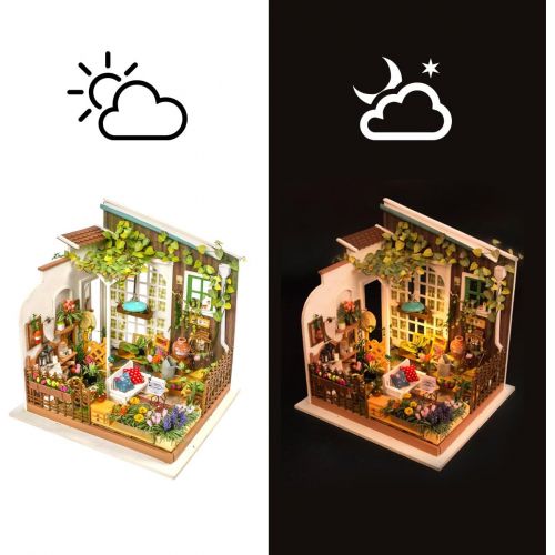  ROBOTIME DIY Miniature Dollhouse Kit Garden House with Furniture Sets Best Birthday Gifts for Adults