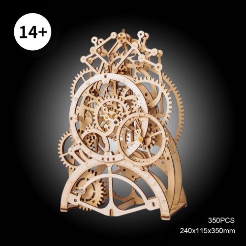  ROBOTIME 3D Assembly Puzzles Wooden Mechanical Gears Decor Laser-Cut Pendulum Clock Model Kit Best Engineering Toys for Teens