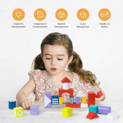  ROBUD Wooden Building Blocks Set for Toddlers Kids, Montessori Toy Gift for Boys and Girls Ages 3-8 Years Old - 60 PCS