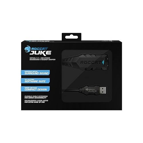  ROCCAT Juke - Virtual 7.1 Plus USB Stereo Soundcard and Headset Adapter for PC Computer Gaming Headphones, Surround Sound, USB Sound Card Compatible with Stereo Headsets