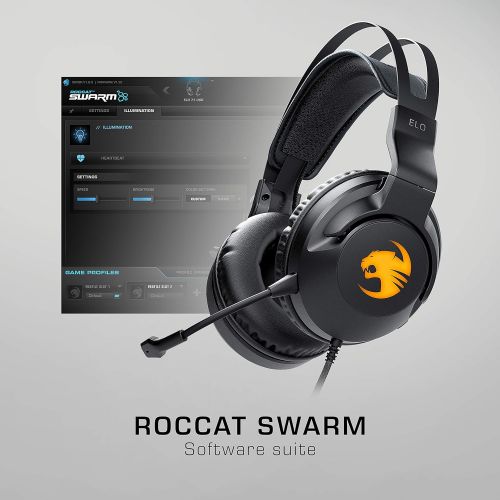  ROCCAT Elo 7.1 USB PC Gaming Headset, Surround Sound with AIMO RGB Lighting, Wired Computer Headphones, Detachable Noise Cancelling Microphone, Lightweight, 50mm Drivers, Black