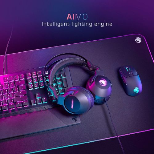  ROCCAT Elo 7.1 USB PC Gaming Headset, Surround Sound with AIMO RGB Lighting, Wired Computer Headphones, Detachable Noise Cancelling Microphone, Lightweight, 50mm Drivers, Black